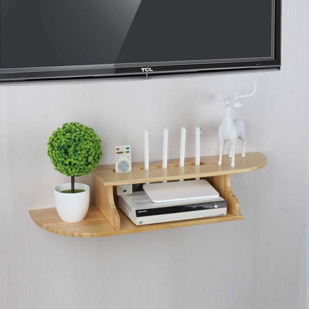 Wall Mounted Shelves Wooden WiFi Router & Remote Holder Woodmaker.xyz
